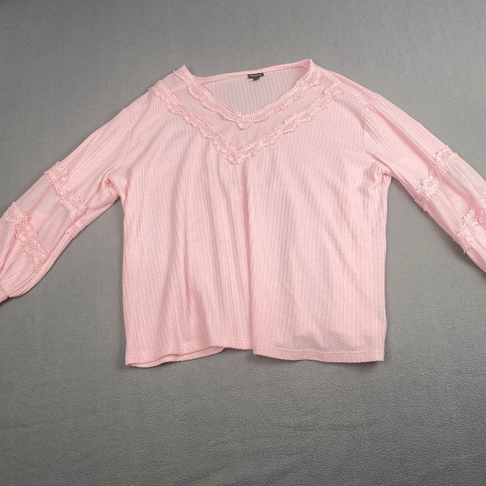 Torrid Women's Pink size 1 Shirt Waffle V-Neck Long Sleeve Mesh Inset‎